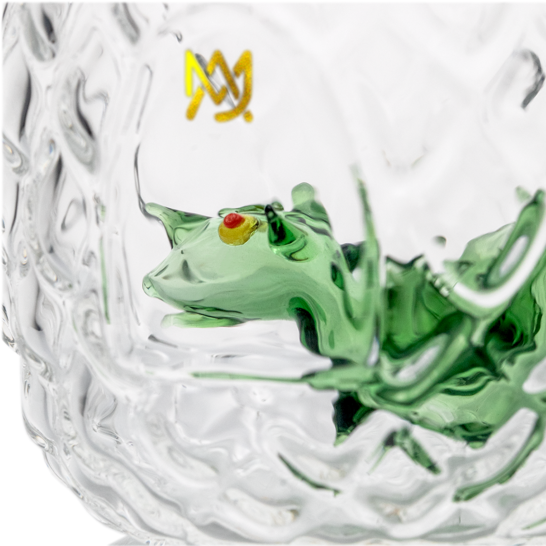 Close-up of MJ Arsenal Dregg 2.0 Mini Rig with Intricate Dragon Design