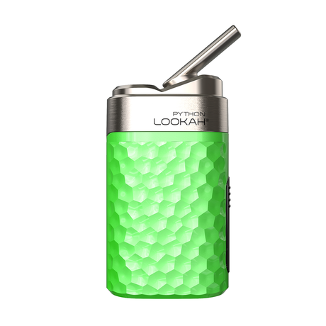 Lookah Python Vaporizer in green with quartz bucket, ceramic insert, front view on white background