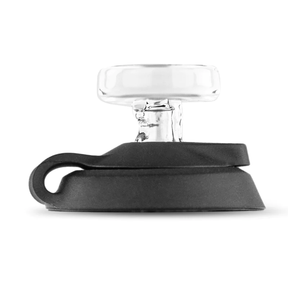 Puffco Proxy Carb Cap in Black, Borosilicate Glass, Front View on Seamless White Background