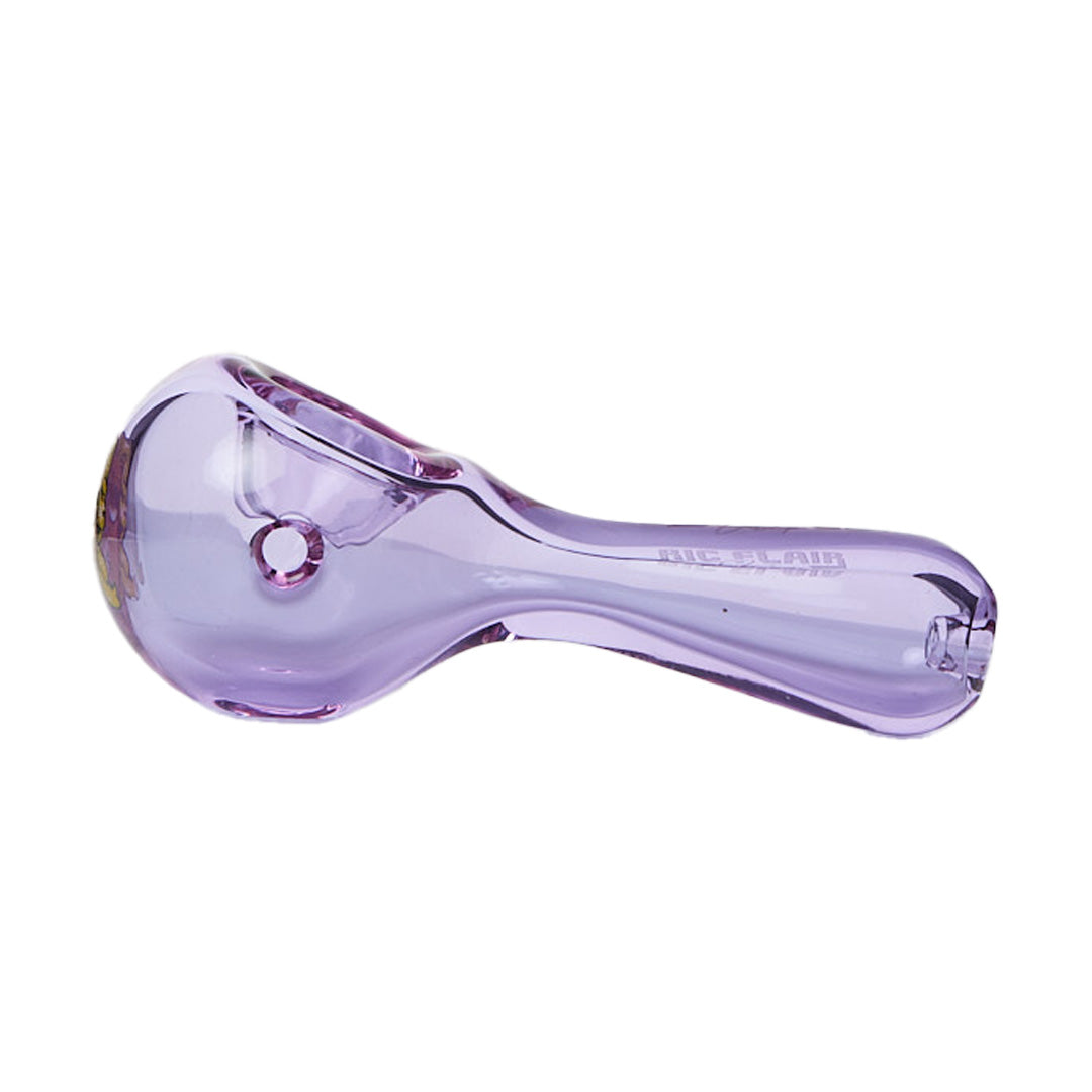 Ric Flair Drip Spoon Pipe in Purple Borosilicate Glass, Side View on White Background