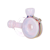 A Call To Whimsy 5" Circular Pink Hand Pipe, Compact Borosilicate Glass, Side View