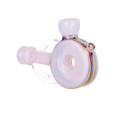 A Call To Whimsy 5" Circular Pink Hand Pipe, Compact Borosilicate Glass, Side View