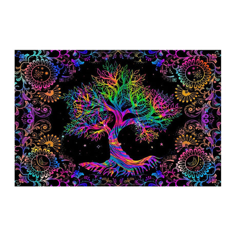 Black light reactive wall tapestry featuring a vibrant tree design, 81"x53", perfect for home decor