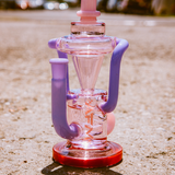 AFM Glass 10" Palermo Double Recycler Dab Rig with Showerhead Perc, Bent Neck, and Colored Accents