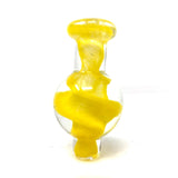 AFM Spiral Airflow Carb Cap in vibrant yellow with clear accents, front view on white background