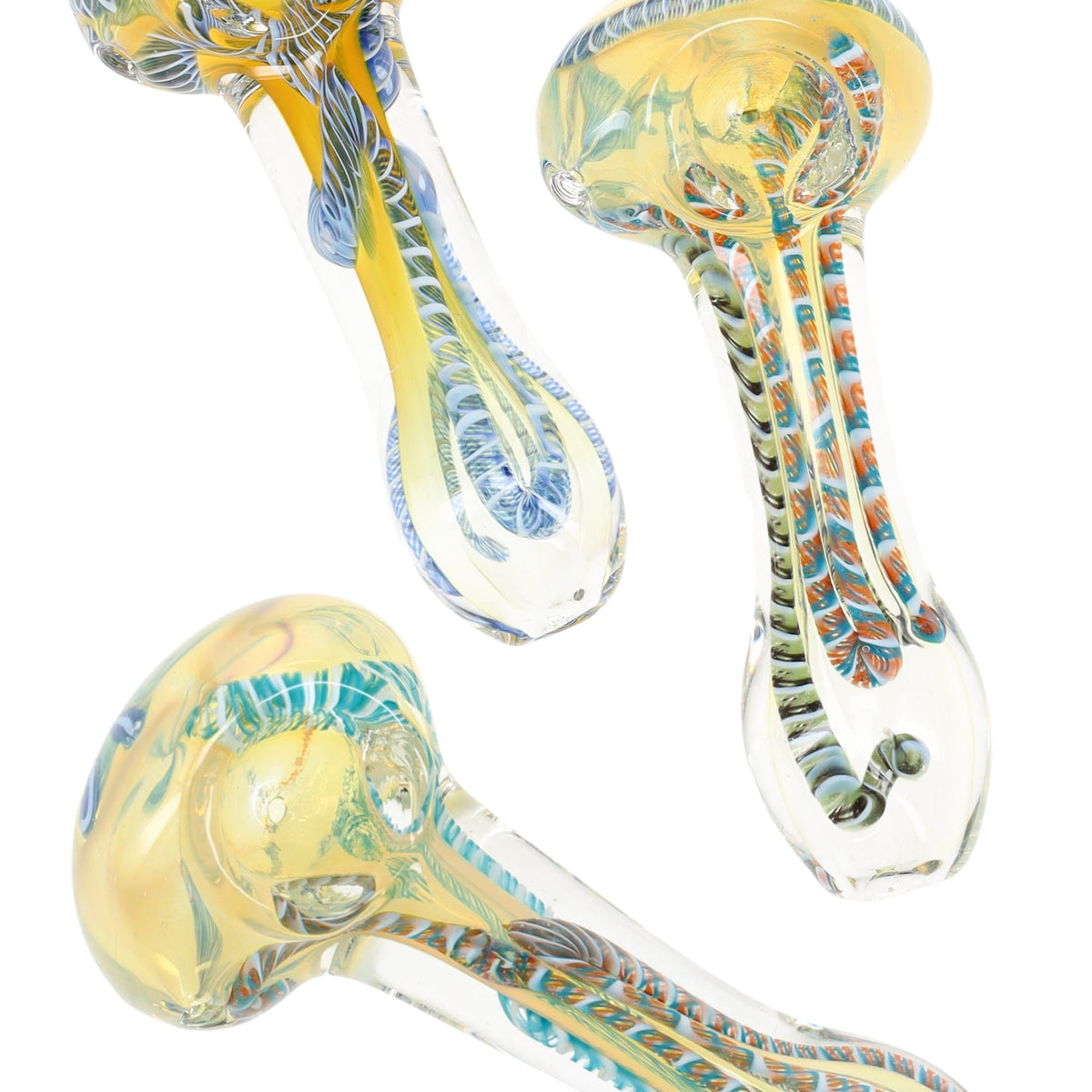 Color-Changing Striped Glass Hand Pipe “Ribbon Flow” – 4″ – Assorted C ...