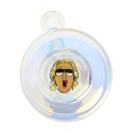 Ric Flair Drip Dab Rig top view with iconic graphic, borosilicate glass and quartz bucket