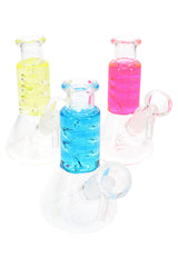 Mini Glass Beaker Bong “Chill Coil” – Fluid-Filled Neck – Assorted Colors