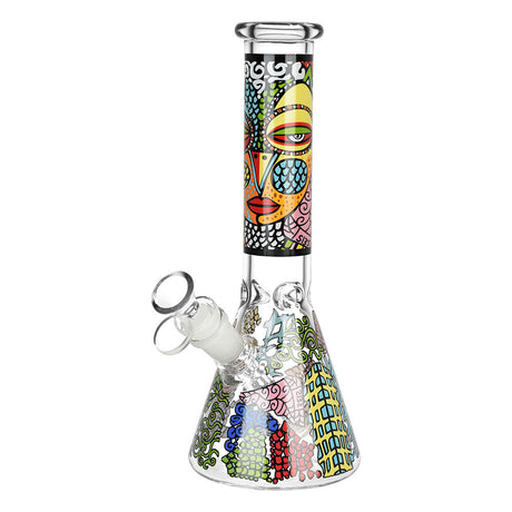 Abstract Art Beaker Water Pipe, 9.75" tall, 14mm female joint, Borosilicate Glass, front view