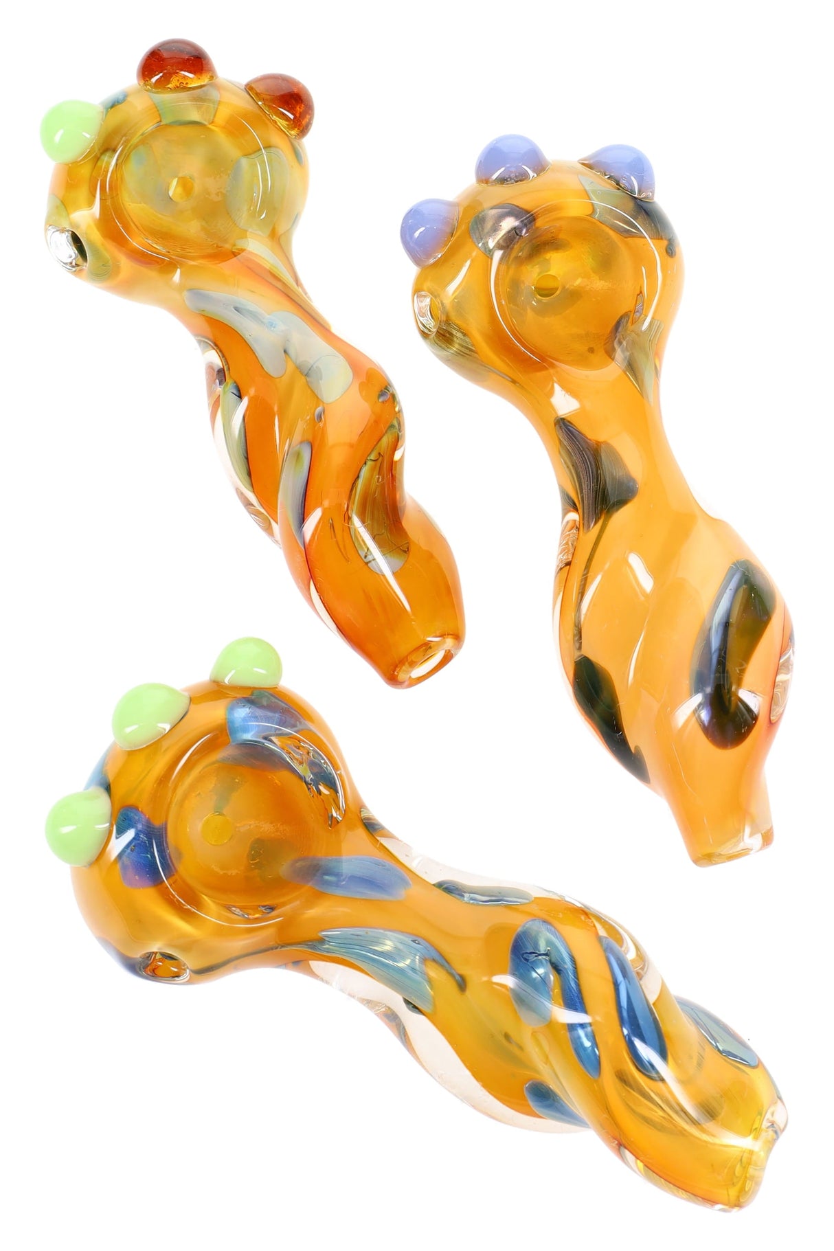 Gold Fumed Dotted Twisted Glass Hand Pipe “Swirl Surprise” – 4″ – Assorted Colors