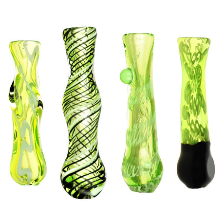 Acid Green Worked Glass Tasters, 3.25" Chillum Hand Pipes for Dry Herbs, Various Angles