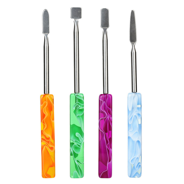 Assorted colors 4-pack acrylic dab tools with stainless steel tips for concentrates, front view