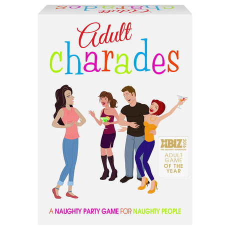 Adult Charades Game box front view, a fun & novelty party game for adults