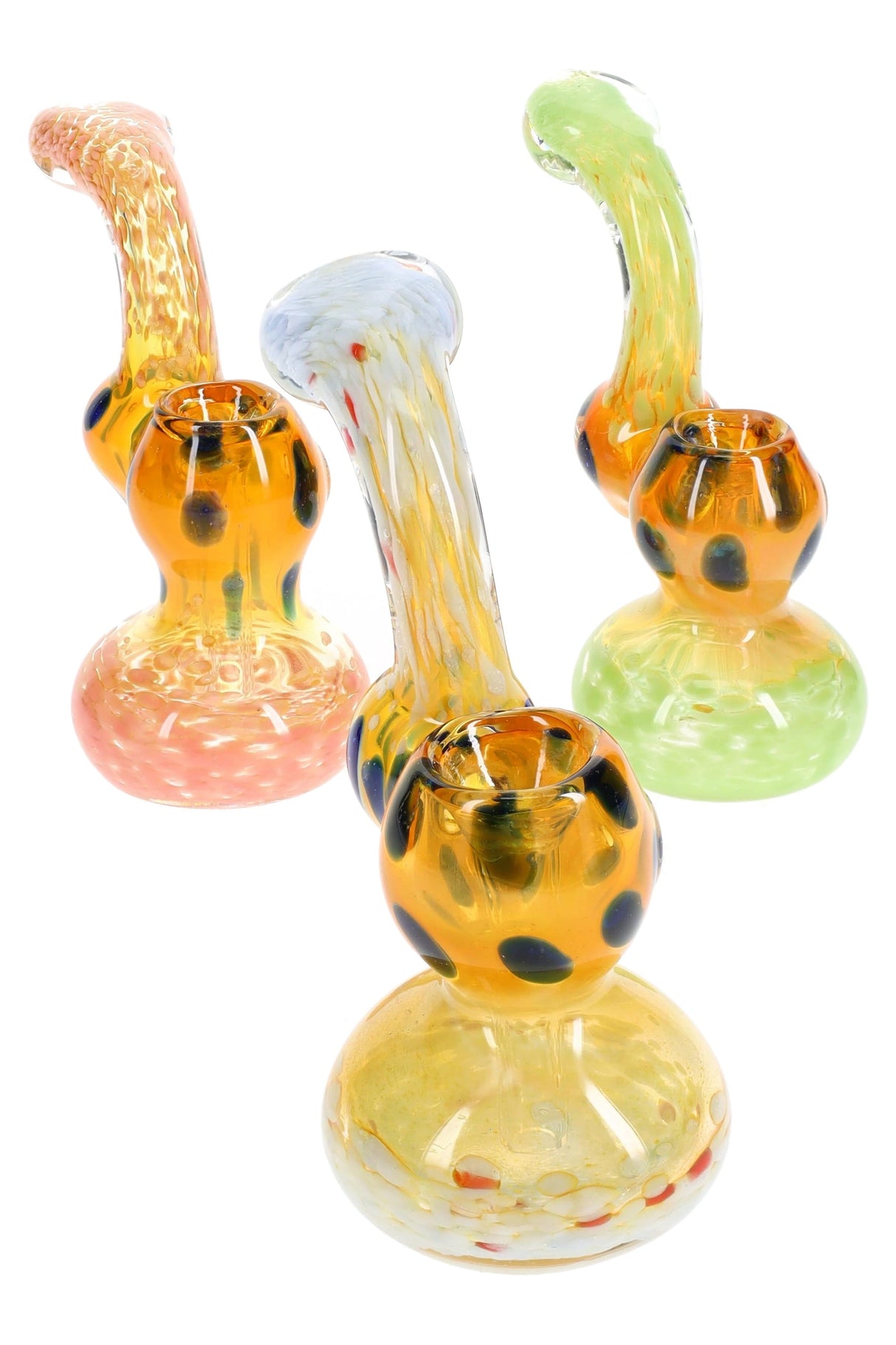 Gold-Fumed Frit Glass Sherlock Bubbler “Firefly Dots” – Small – Assorted Colors