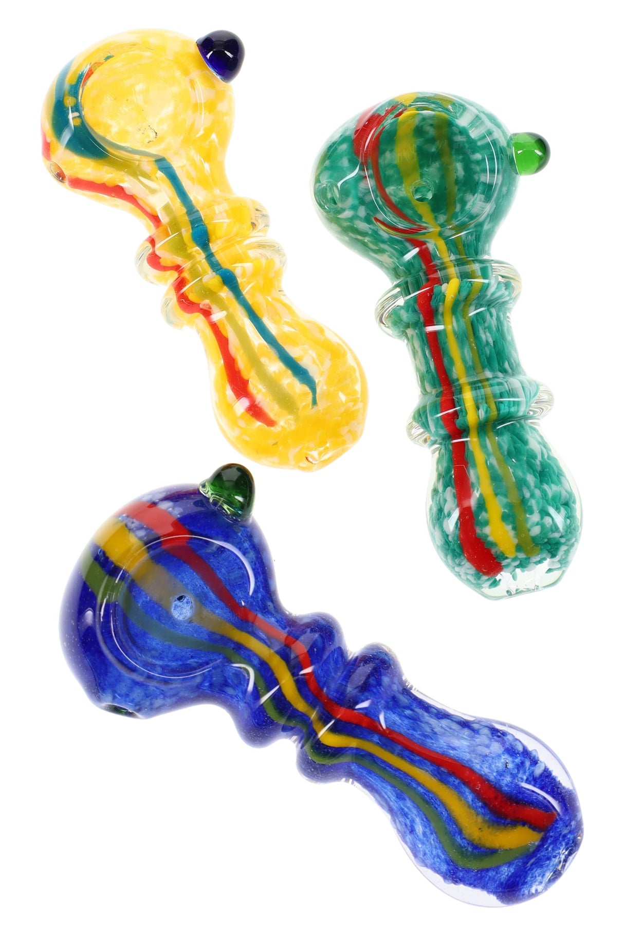Rasta Stripe Frit Ring Glass Hand Pipe - 3.5" - Assorted Colors