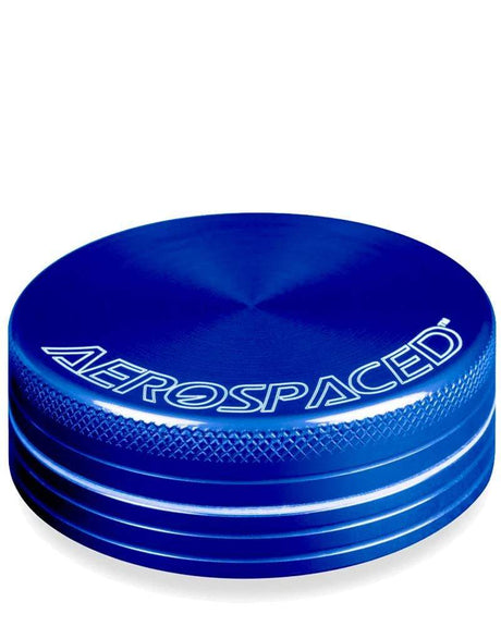 Aerospaced 2 Piece Aluminum Grinder in Blue, Portable Design, Front View on White Background