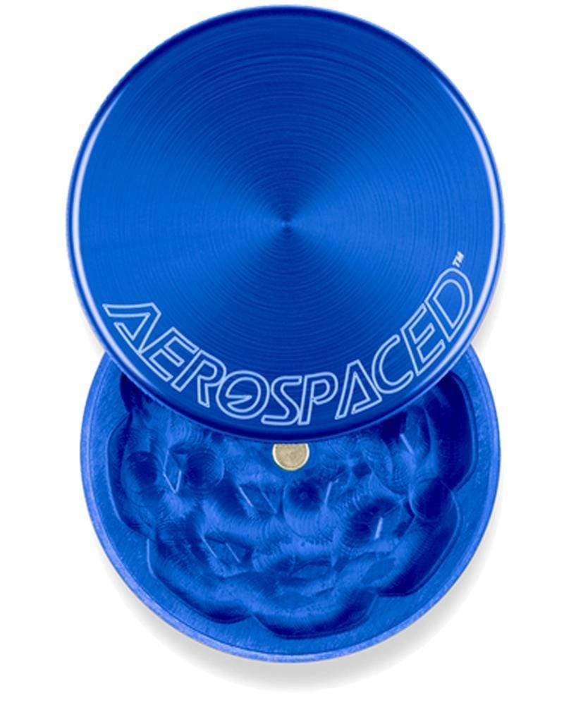 Aerospaced 2 Piece Aluminum Grinder in Blue, Top View with Open Lid, Portable Design