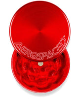 Aerospaced 2 Piece Aluminum Grinder in Red, Compact Design, Top View on White Background