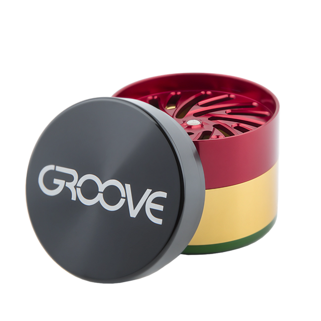Aerospaced Groove 4-Piece Grinder in Rasta Colors - Compact Aluminum Design