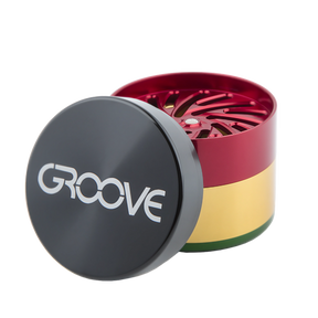 Aerospaced Groove 4-Piece Grinder in Rasta Colors - Compact Aluminum Design