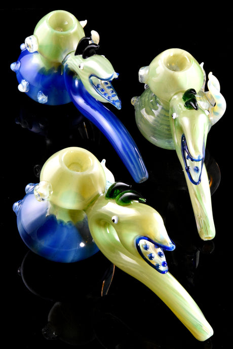 Silver-Fumed Spiky Monster Glass Hammer Bubbler “Reef Beast” – 8″