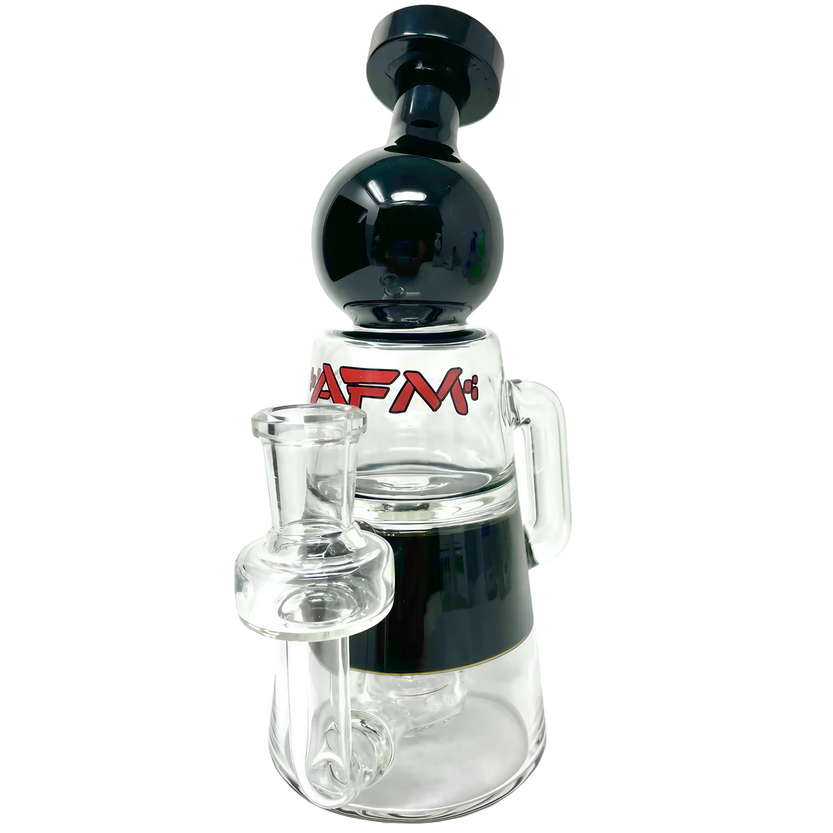 AFM - Moai Recycler Dab Rig in Black, 8" Borosilicate Glass with Percolator, Front View