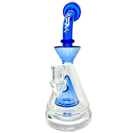 AFM Pyramid Platform Rig in Blue, 9" with Slitted Pyramid Percolator, 90 Degree Joint - Front View