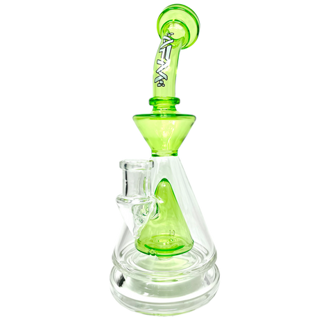 AFM Pyramid Platform Rig in Slyme color, 9" tall with slitted pyramid percolator and 90-degree joint