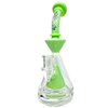 AFM - Pyramid Platform Rig in Slyme Green, 9" with Slitted Pyramid Percolator, 90 Degree Joint - Front View