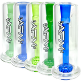 AFM Tall Boy Shower Head Ash-catchers 5" in blue, green, and clear variants, angled view