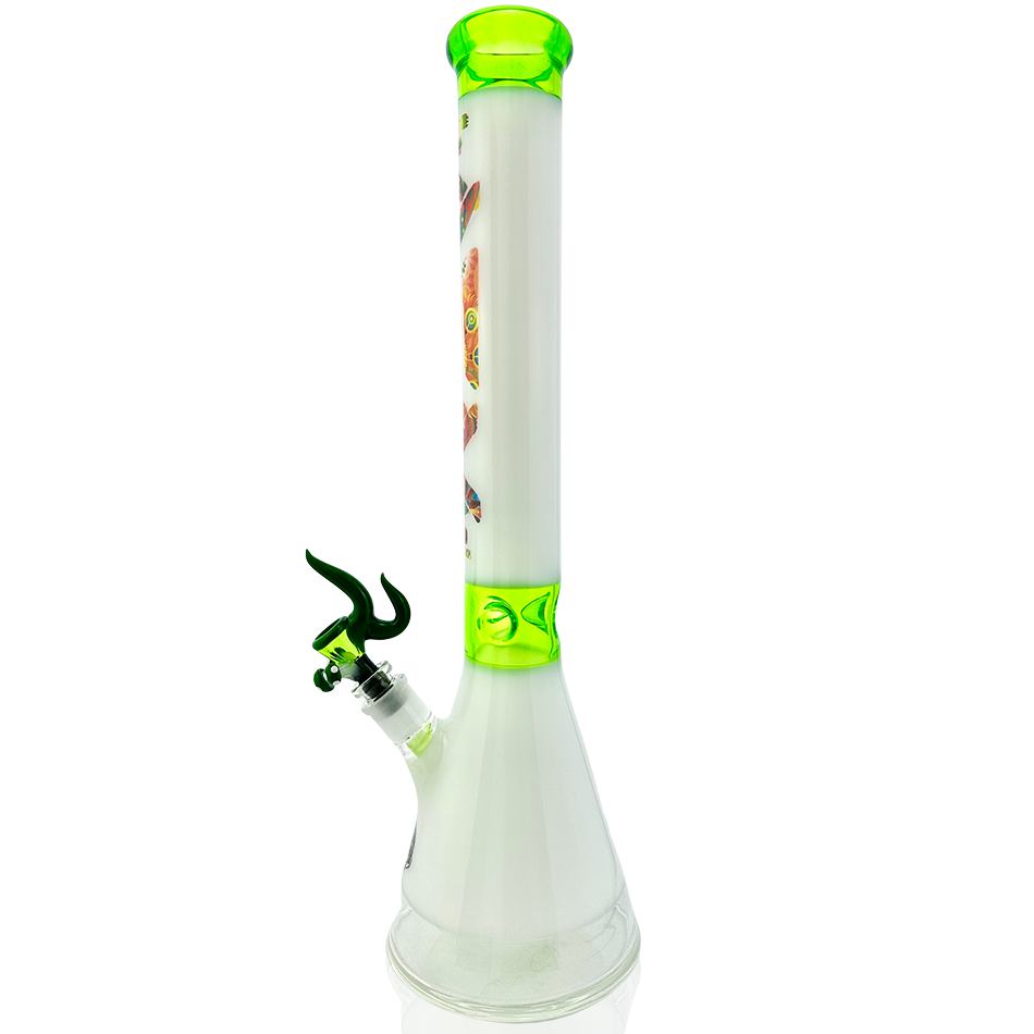 AFM The Karma Beaker Set in Clear and Green, 18" Tall Borosilicate Glass Bong with Deep Bowl - Front View