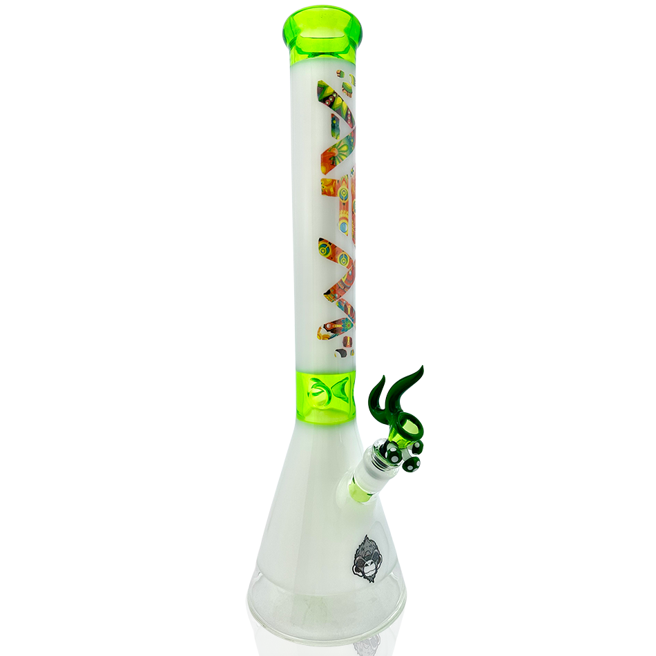 AFM The Karma Beaker Set - 18" Clear Borosilicate Glass Bong with Green Accents - Front View