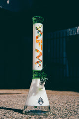 AFM The Karma Beaker Set in Clear/Green/White, 18" Tall Borosilicate Glass Bong, Side View