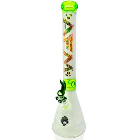 AFM The Karma Beaker Set in clear and green, 18" borosilicate glass with beaker design, front view on white background