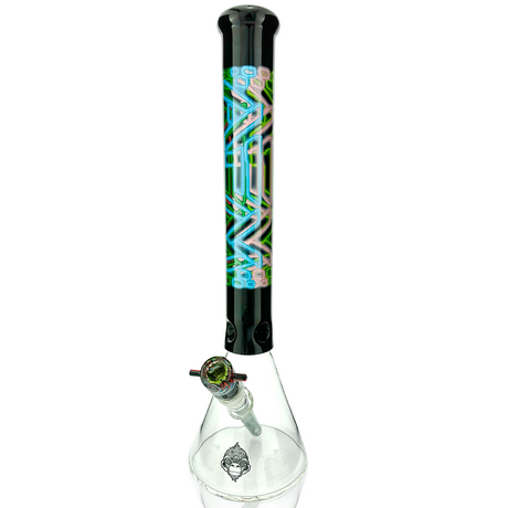 AFM The Trippy Neon Beaker Bong Set 18" front view with clear and black color design for dry herbs