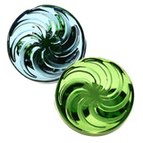 Green and white mushroom design Air Spin Channel Carb Caps made of borosilicate glass, top view