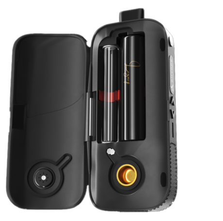AirVape Legacy Portable Vaporizer in black, open view showing ceramic chamber and battery