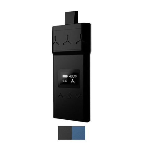 AirVape X Portable Vaporizer in Black, Front View with Digital Display, Compact Design for Dry Herbs and Concentrates