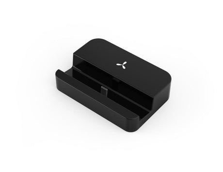 AirVape Xs Charging Dock in Black, Portable Design, Front View on Seamless White Background