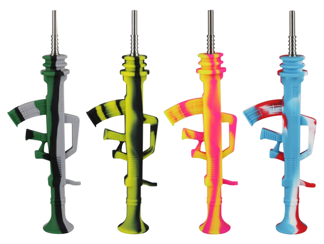 Colorful AK47 Silicone Dab Straws with Titanium Tips, 9.5" length, front view