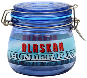 Alaskan Thunderfuck borosilicate glass jar for dry herbs, medium size, front view on white background