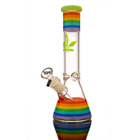 aLeaf 10" Rainbow Beaker Bong with Ice Pinch, Glass on Glass Joint, Front View