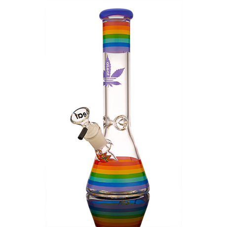 aLeaf 10" Rainbow Beaker Bong with Ice Pinch and Purple Logo - Front View