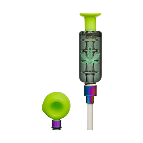 aLeaf 2-in-1 Liquid Purifier Pro in green, front view, with dab straw & pipe combo for dry herbs and concentrates
