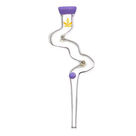 aLeaf 8" Winding Glass Dab Straw in Clear with Purple Accents for Concentrates - Front View