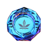 aLeaf Diamond Glass Ashtray in Blue with Marijuana Leaf Design - Top View