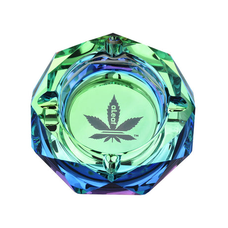 aLeaf Diamond Glass Ashtray in Green with Leaf Design - Compact and Portable