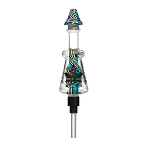 aLeaf Liquid Purifier Dab Straw in Blue with Dish, Compact 6" Borosilicate Glass, Front View