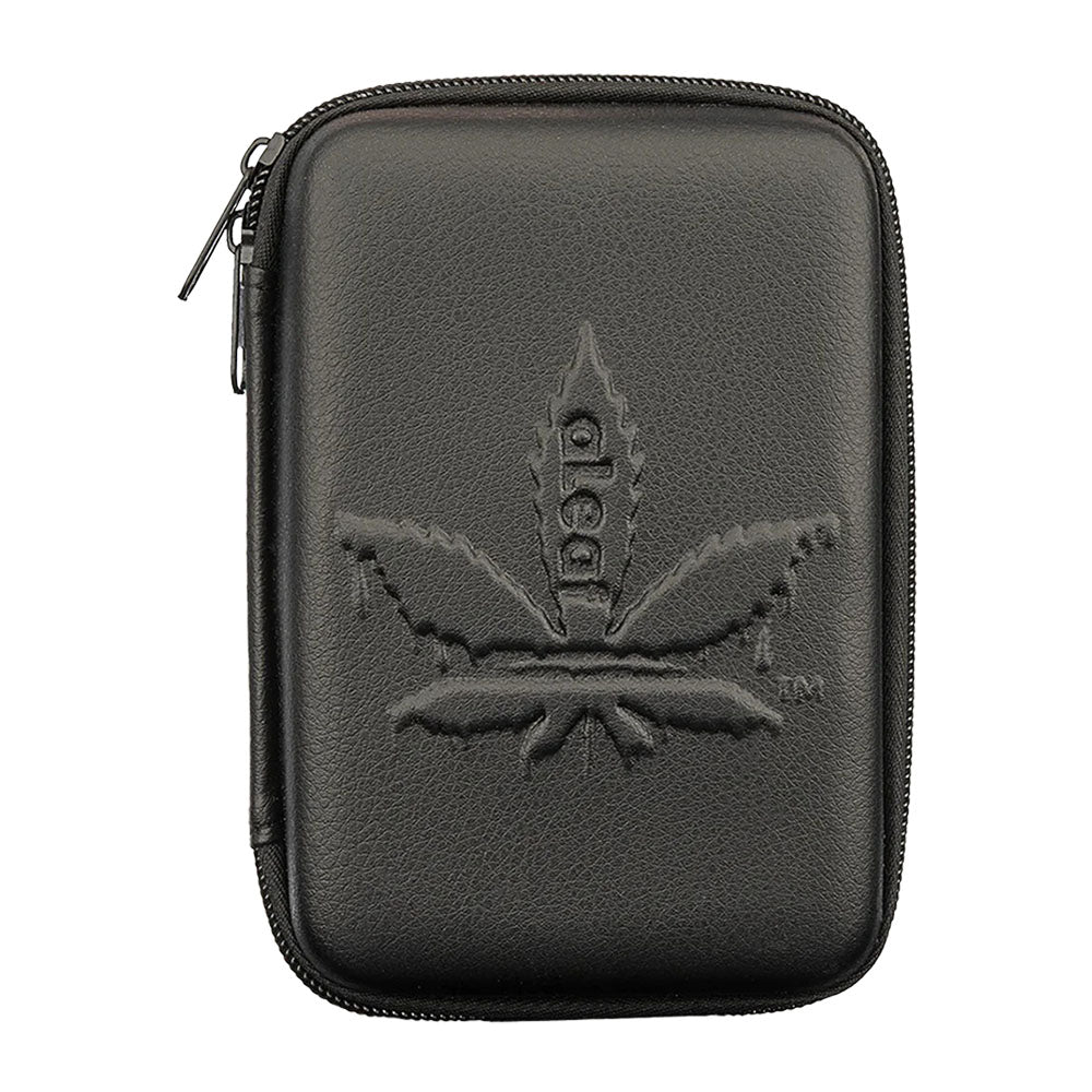aLeaf-branded black zippered carrying case with embossed cannabis leaf, compact and portable