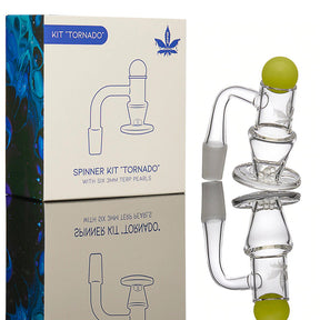 aLeaf Quartz Banger Spinner Kit - Tornado design with 14mm male joint at 90 degrees, side view